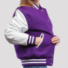 Purple Wool Body & Bright White Leather Sleeves Letterman Jacket