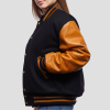 Black Wool Body & Old Gold Leather Sleeves Letterman Jacket