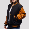 Black Wool Body & Old Gold Leather Sleeves Letterman Jacket