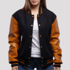 Black Wool Body & Old Gold Leather Sleeves Letterman Jacket