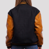 Black Wool Body & Old Gold Leather Sleeves Letterman Jacket