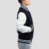 Navy Blue Wool Body & Bright White Leather Sleeves Letterman Jacket