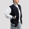 Navy Blue Wool Body & Bright White Leather Sleeves Letterman Jacket