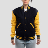 Navy Blue Wool Body & Lemon Leather Sleeves Letterman Jacket