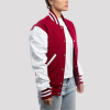 JB Cardinal Red Wool Body & Bright White Leather Sleeves Letterman Jacket