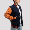 Royal Blue Wool Body & Orange Leather Sleeves Letterman Jacket