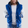 Bright Royal Wool Body & Bright White Sleeves Hoodie Letterman Jacket