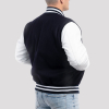 Navy Blue Wool Body & Bright White Leather Sleeves Letterman Jacket