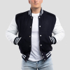 Navy Blue Wool Body & Bright White Leather Sleeves Letterman Jacket