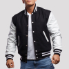 Black Wool Body & White Vinyl Sleeves Letterman Jacket