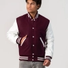 Maroon Wool Body & White Vinyl Sleeves Letterman Jacket