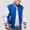 Bright Royal Wool Body & White Faux Leather Sleeves Letterman Jacket