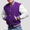 Purple Wool Body & White Vinyl Sleeves Letterman Jacket