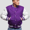 Purple Wool Body & White Vinyl Sleeves Letterman Jacket