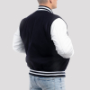 Navy Blue Wool Body & White Faux Leather Sleeves Letterman Jacket