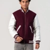 Maroon Wool Body & White Vinyl Sleeves Letterman Jacket With Zipper