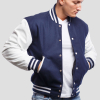 Royal Blue Wool Body & White Faux Leather Sleeves Letterman Jacket