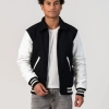 Black Body & White Vinyl Sleeves Letterman Jacket With Byron Collar and Zipper