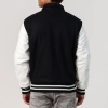 Black Body & White Vinyl Sleeves Letterman Jacket With Byron Collar and Zipper