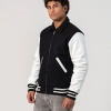 Black Body & White Vinyl Sleeves Letterman Jacket With Byron Collar and Zipper