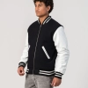 Black Wool Body & White Vinyl Sleeves Letterman Jacket With Zipper