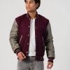 Maroon Body & Grey Vinyl Sleeves Letterman Jacket