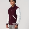 Maroon Body & White Vinyl Sleeves Letterman Jacket With Byron Collar & Zipper