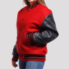 Scarlet Wool Body & Black Faux Leather Sleeves Letterman Jacket