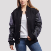 Black Wool Body & Black Faux Leather Sleeves Letterman Jacket