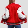 Scarlet Wool Body & Bright White Faux Leather Sleeves Letterman Jacket