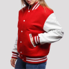 Scarlet Wool Body & Bright White Faux Leather Sleeves Letterman Jacket