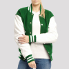 Kelly Green Wool Body & Bright White Faux Leather Sleeves Letterman Jacket