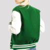 Kelly Green Wool Body & Bright White Faux Leather Sleeves Letterman Jacket