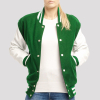 Kelly Green Wool Body & Bright White Faux Leather Sleeves Letterman Jacket