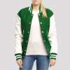 Kelly Green Wool Body & Bright White Faux Leather Sleeves Letterman Jacket