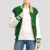 Kelly Green Wool Body & Bright White Faux Leather Sleeves Letterman Jacket