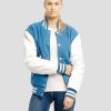 Newark Blue Wool Body & Bright White Faux Leather Sleeves Letterman Jacket