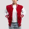 JB Cardinal Red Wool Body & Bright White Faux Leather Sleeves Letterman Jacket