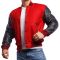 Scarlet Red Wool Body & Black Leather Sleeves Letterman Jacket