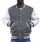 Light Oxford Wool Body & Bright White Leather Sleeves Letterman Jacket