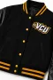 VCU Black Wool & Black Leather Crop Top Jacket