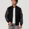 Black Melton Wool Body & Cowhide Leather Sleeves Jacket with Zipper.