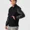 Black Body & Cowhide Leather Sleeves Jacket with Zipper and Byron Collar.