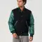 Black Melton Wool Body & Turqoise Leather Sleeves Letterman Jacket