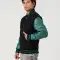 Black Melton Wool Body & Turqoise Leather Sleeves Letterman Jacket