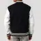 Black Wool Body & White Leather Sleeves Letterman Jacket With Zipper