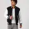 Black Wool Body & White Leather Sleeves Letterman Jacket With Zipper