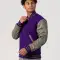 Purple Body & Grey Leather Sleeves Hoodie Letterman Jacket