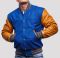 Bright Royal Wool Body & Old Gold Leather Sleeves Letterman Jacket