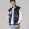 Navy Blue Satin Jacket With White Sleeves